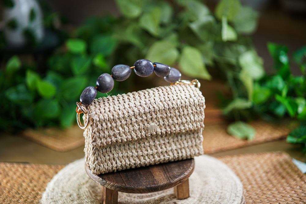 Woven Bag with Black Stone Handle