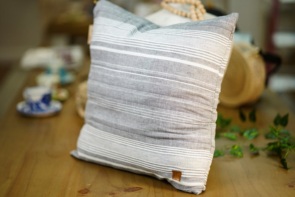 Striped Decorative Cushion – Gray and White