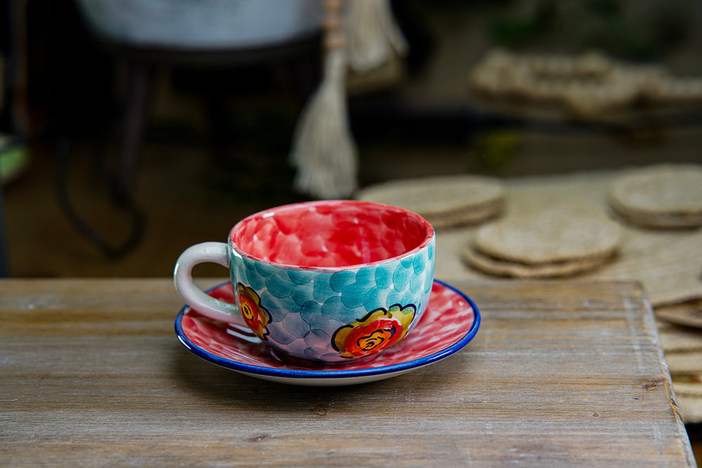 CFS - Large Artisan Mug – Floral Design with Red Interior