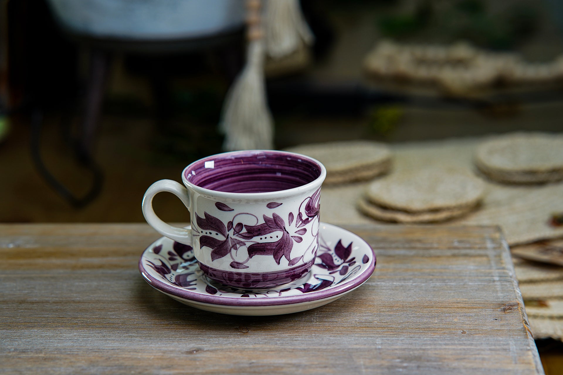 CFS - Medium Artisan Mug – Deep Purple Floral Design