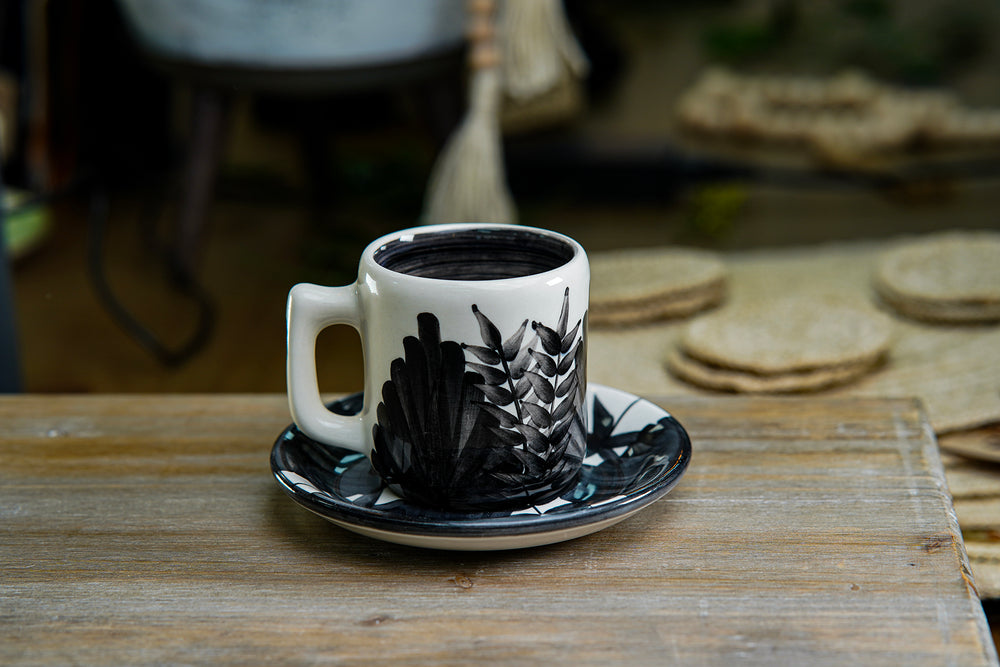 CFS - Medium Artisan Mug – Monochrome Leaf Design