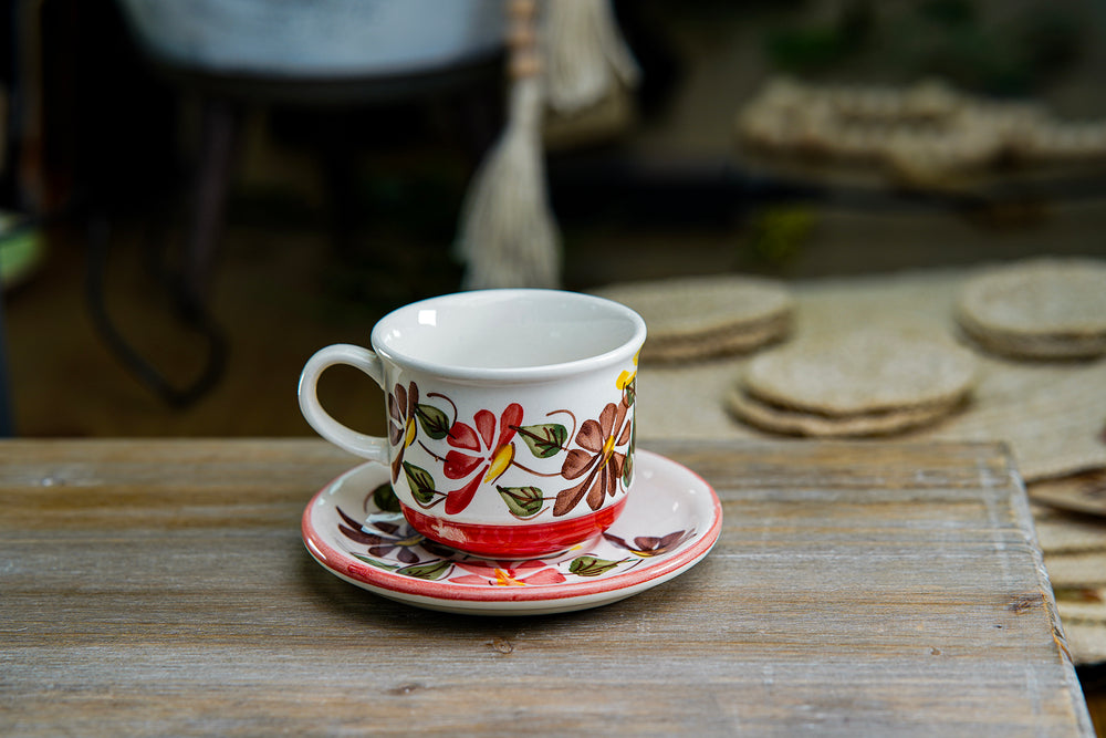 CFS - Medium Artisan Mug – Red &amp; Brown Floral Design