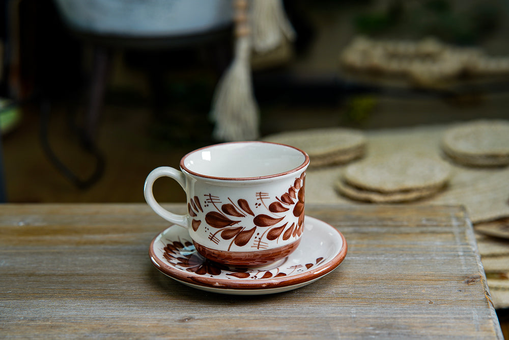 CFS - Medium Artisan Mug – Rustic Brown Floral Design