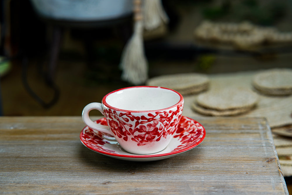 CFS - Medium Artisan Mug – Deep Red Floral Design