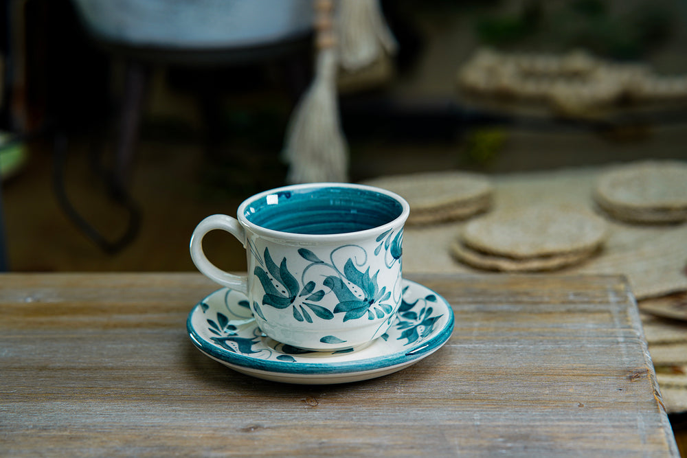CFS - Medium Artisan Mug – Teal Blue Floral Design