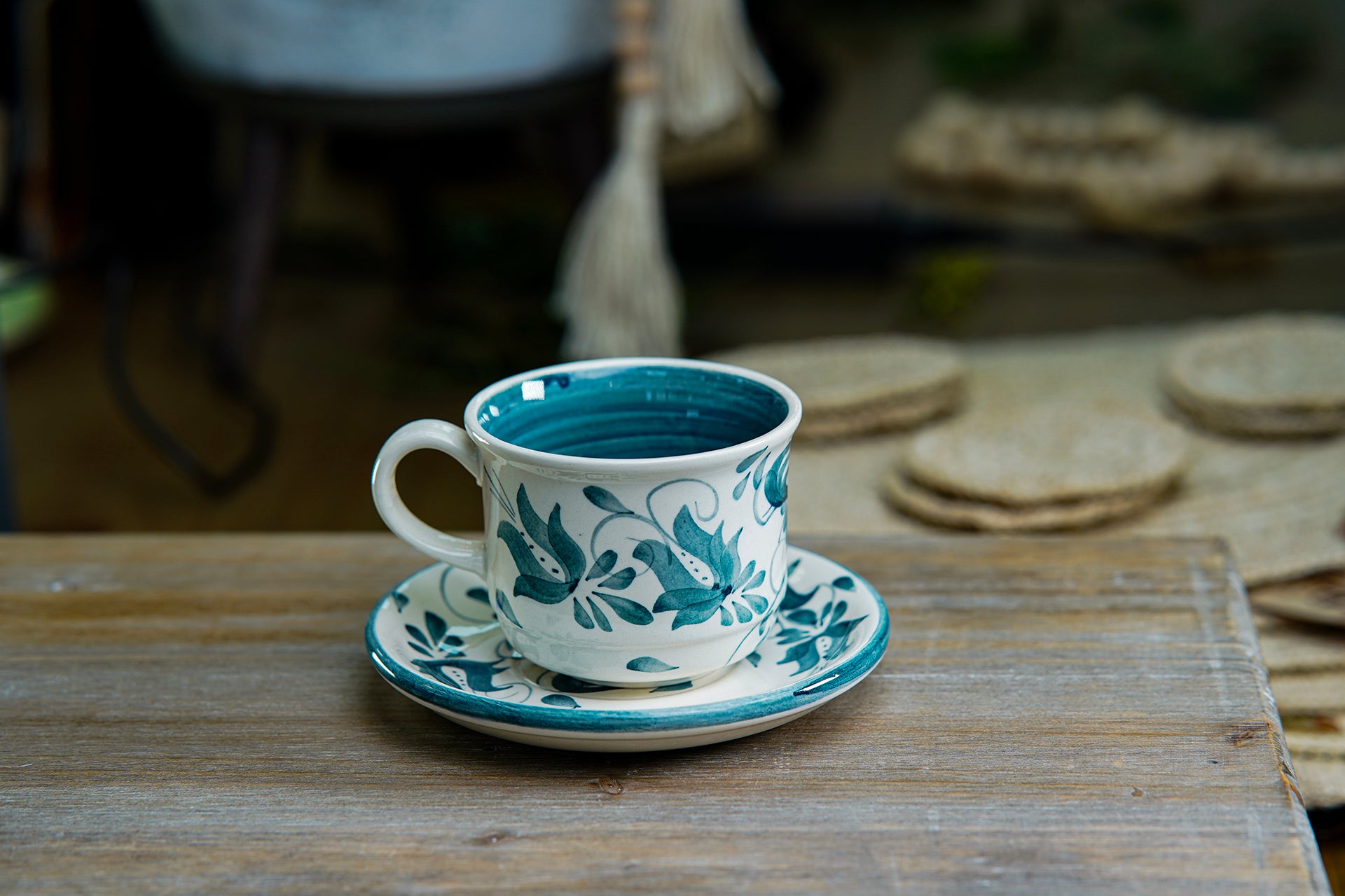 CFS - Medium Artisan Mug – Teal Blue Floral Design