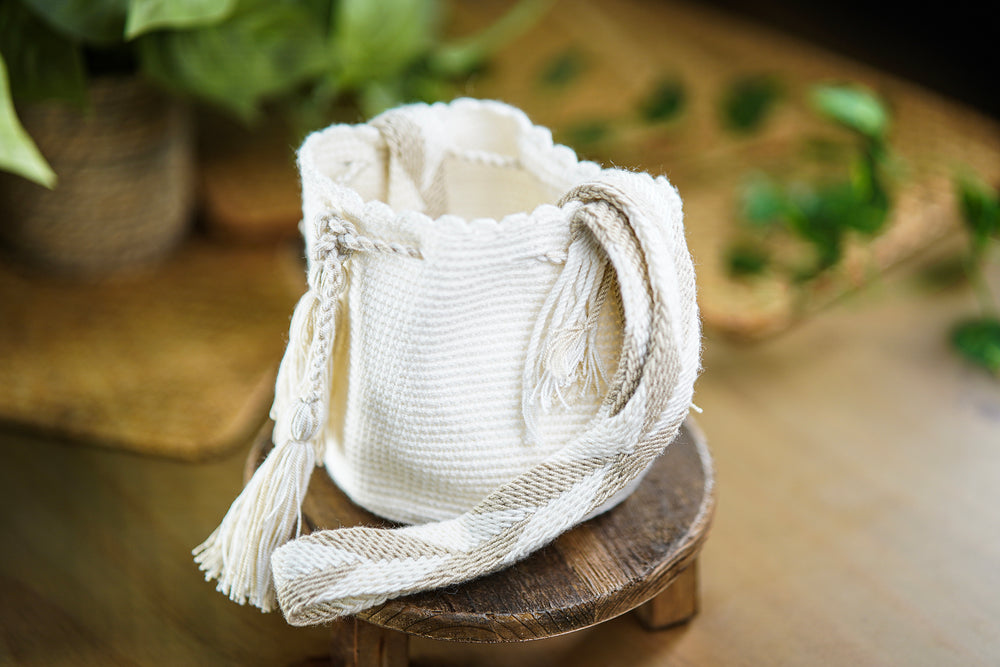 Handcrafted Wayuu Backpack in Natural Cotton - White