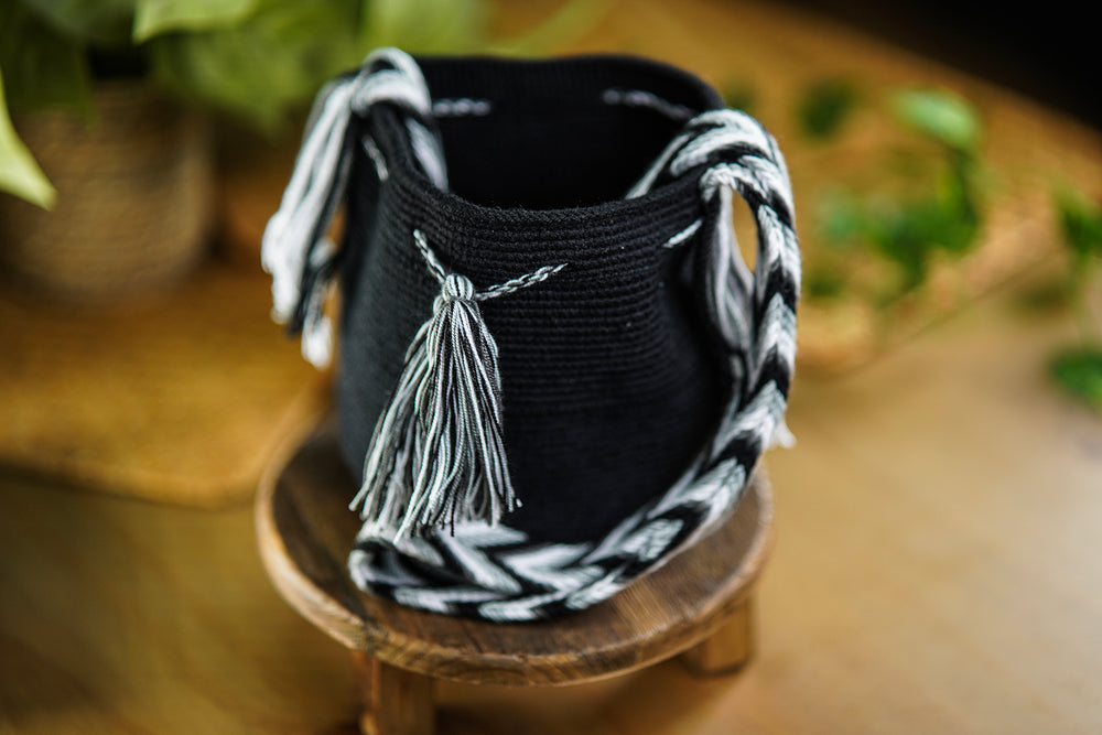 Handmade Black Bag with Black &amp; White Strap