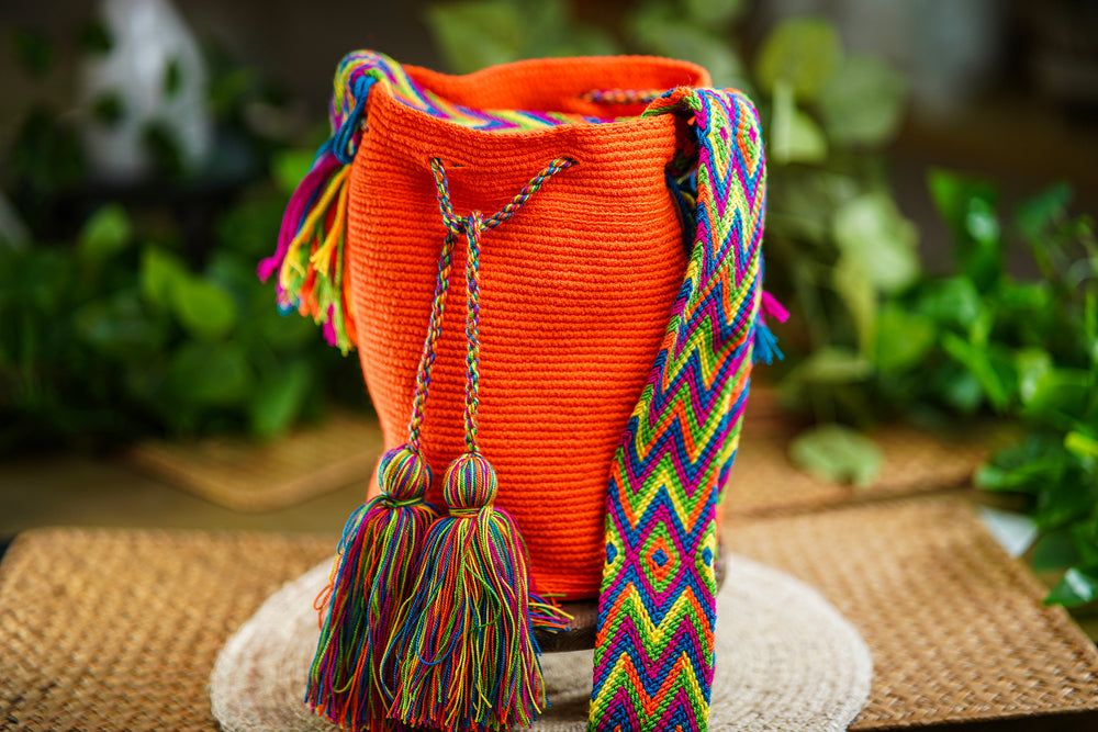 Handmade Orange Bag with Multicolor Strap