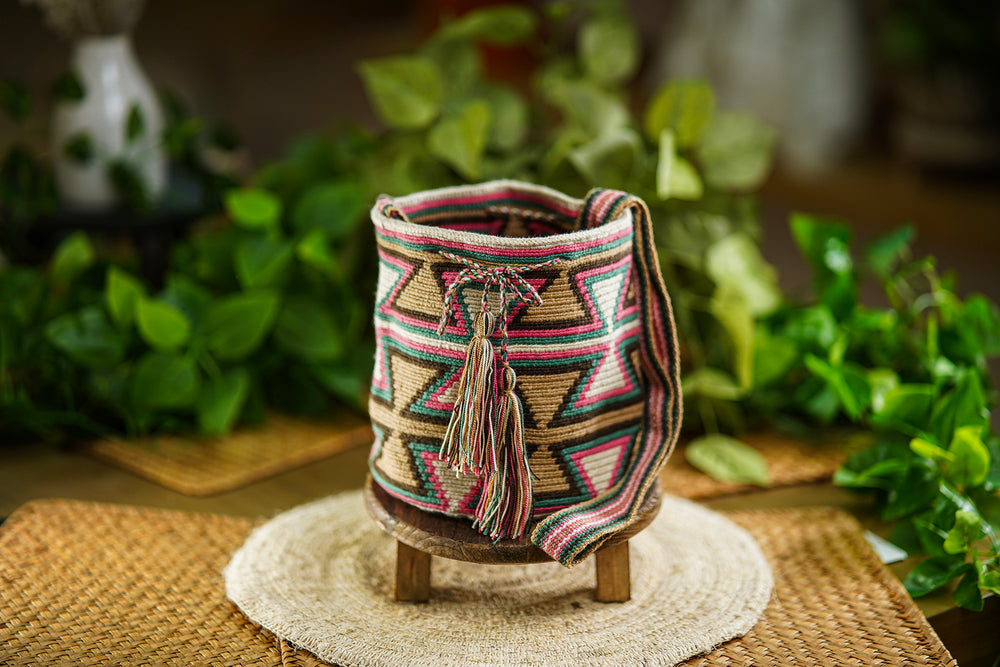 Handmade Bag with Geometric Design in Earth Tones