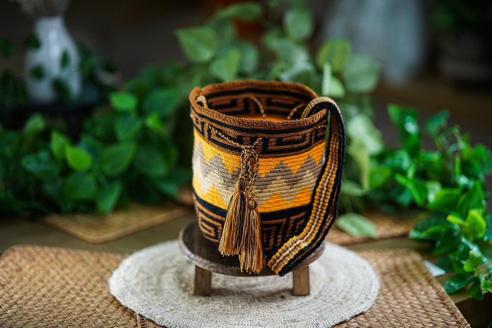 Handmade Bag in Yellow, Brown and Black Tones