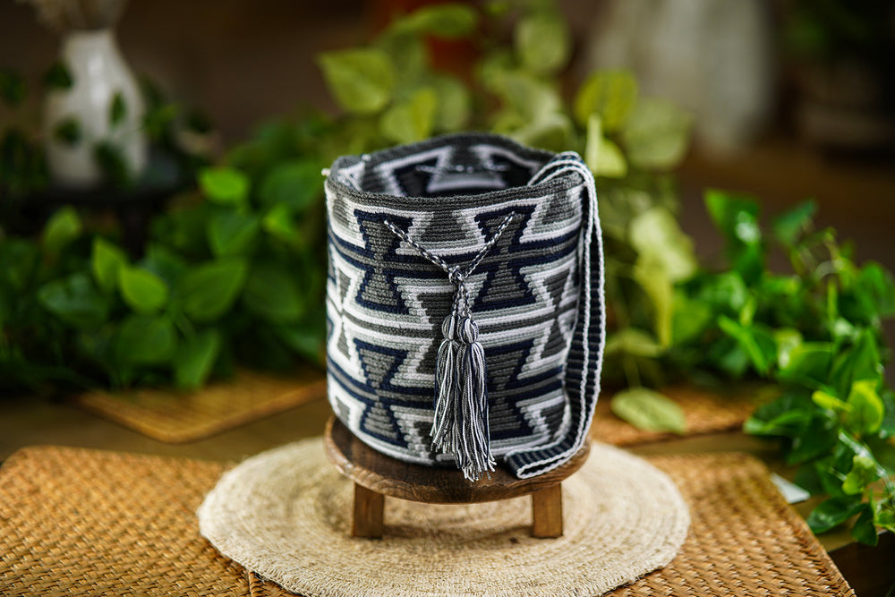 Handmade Black, White and Gray Bag with Geometric Design