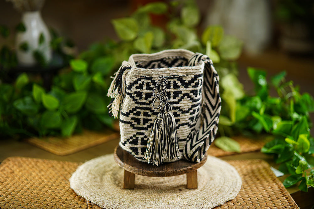 Handmade Black and White Bag with Traditional Design