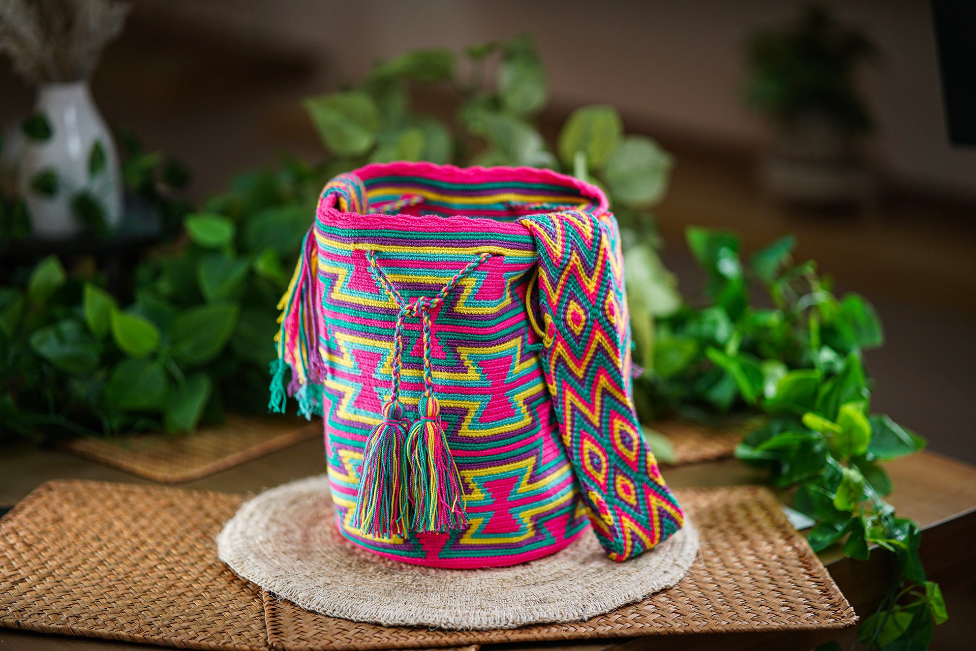 Handmade Multicolor Bag with Vibrant Geometric Design