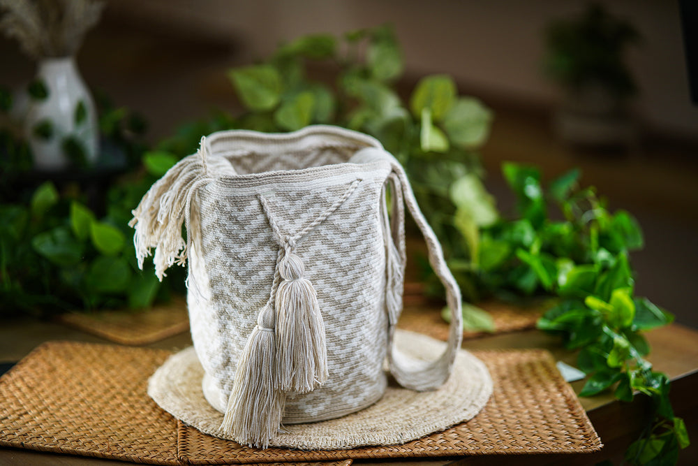 Handmade Beige Bag with Chevron Design