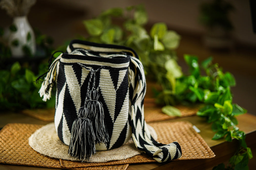Handmade Black and White Bag with Triangular Design