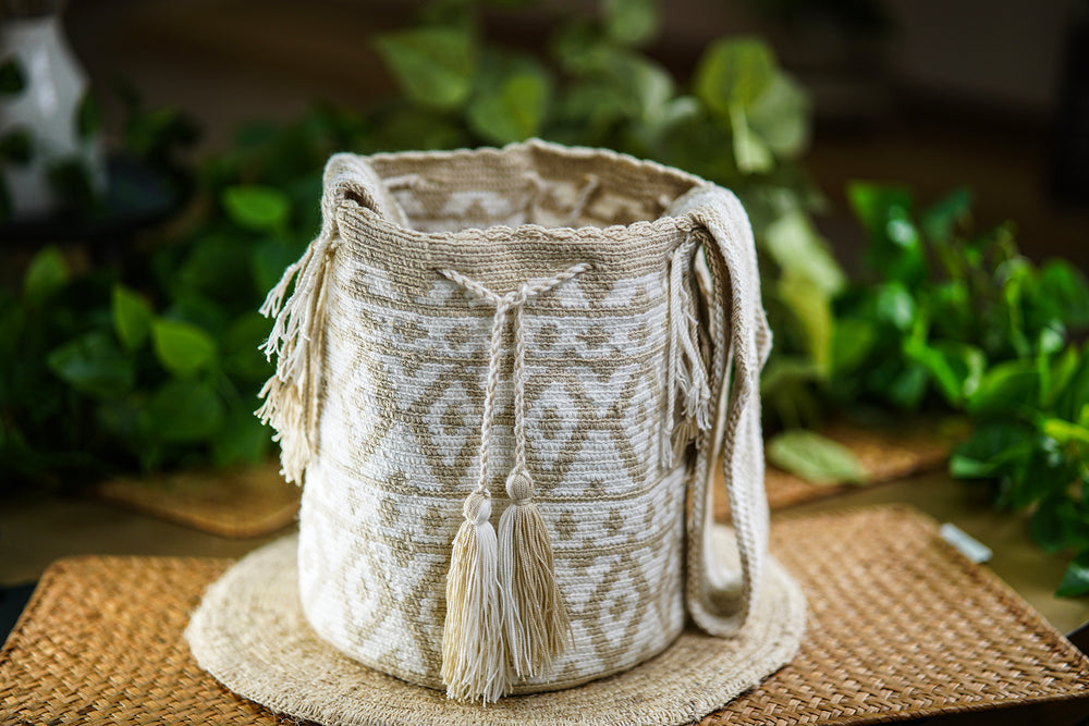 Handmade Light Beige Bag with Ethnic Design