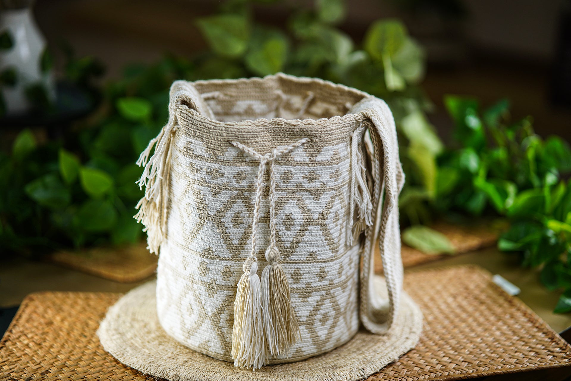 Handmade Light Beige Bag with Ethnic Design