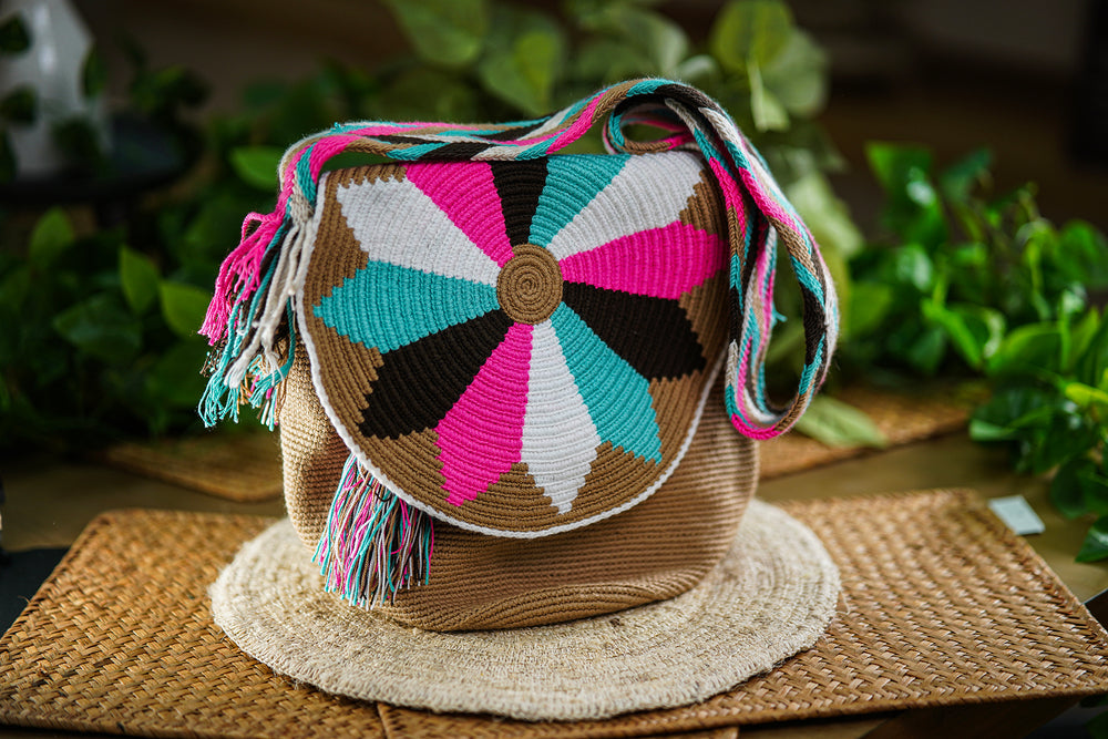 Handmade Bag with Flap and Multicolor Flower Design