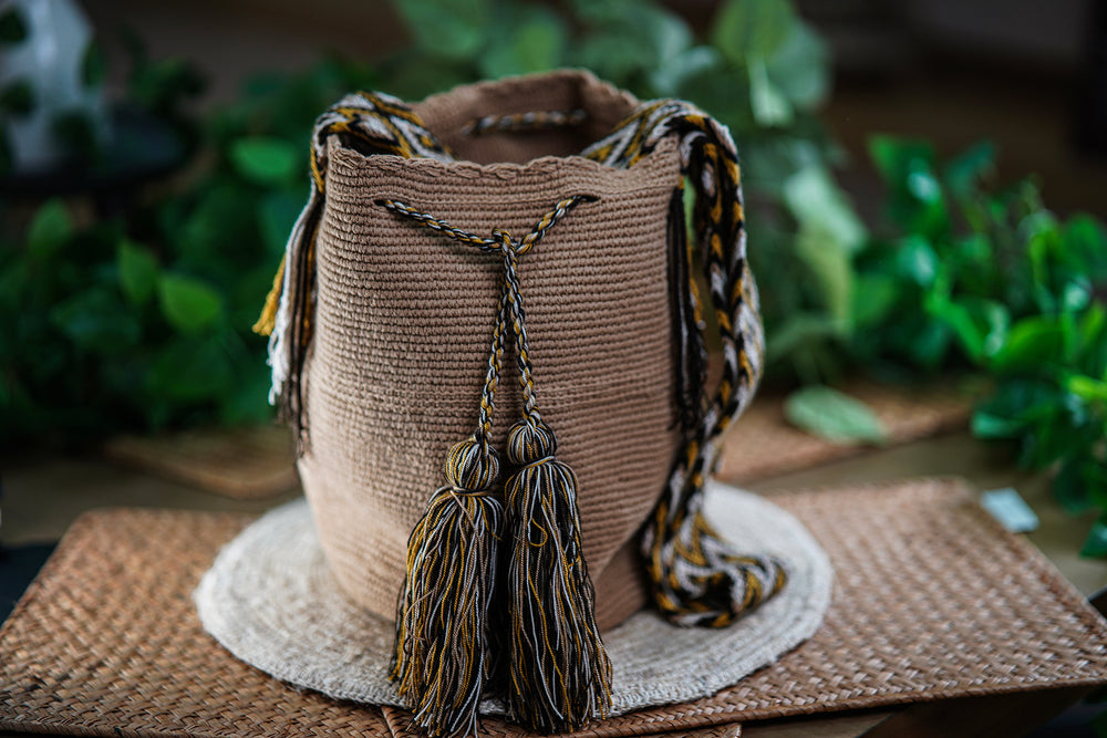 Handmade Brown Bag with Black and Yellow Details