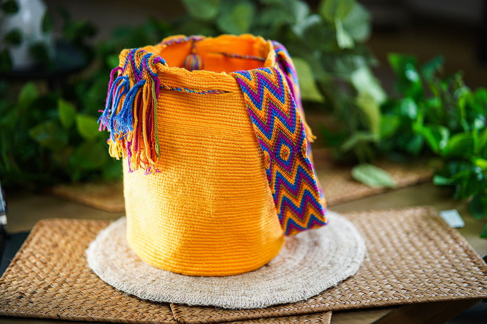 Handmade Yellow Bag with Multicolor Strap