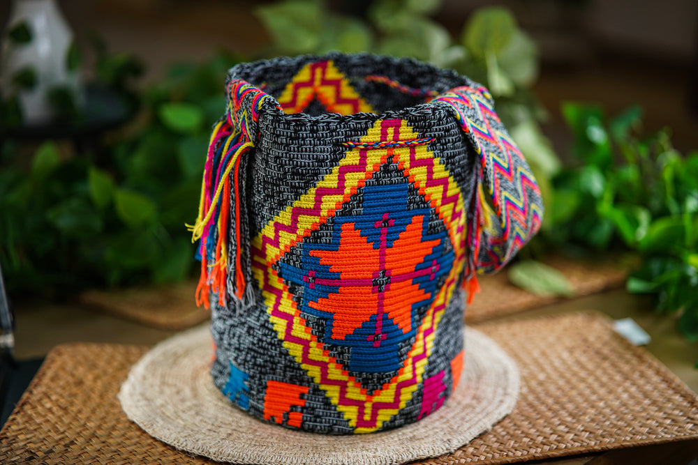Handmade Black Bag with Multicolor Designs