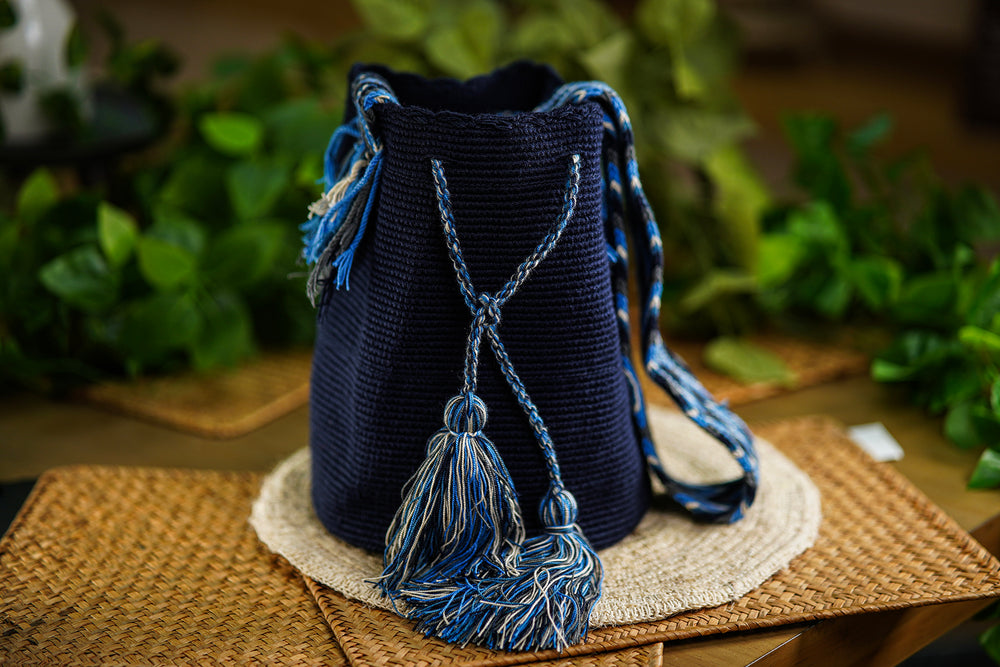 Handmade Navy Blue Bag with Blue and White Details