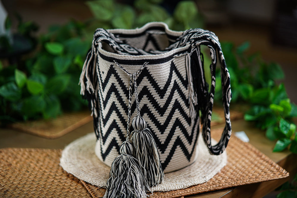 Handmade Black and White Bag with Zigzag Pattern