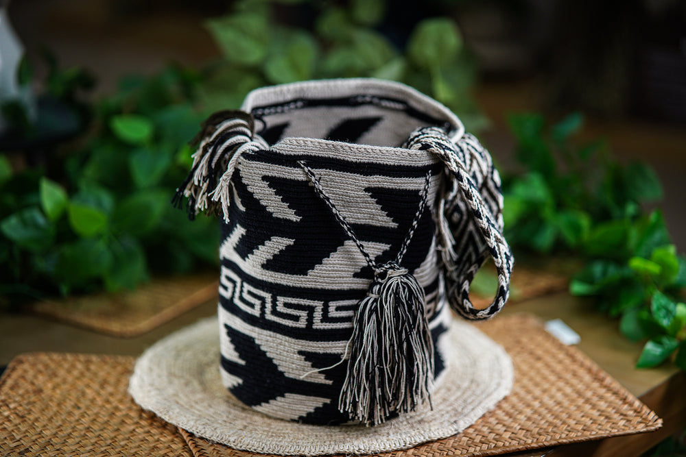 Handmade Black and White Geometric Bag