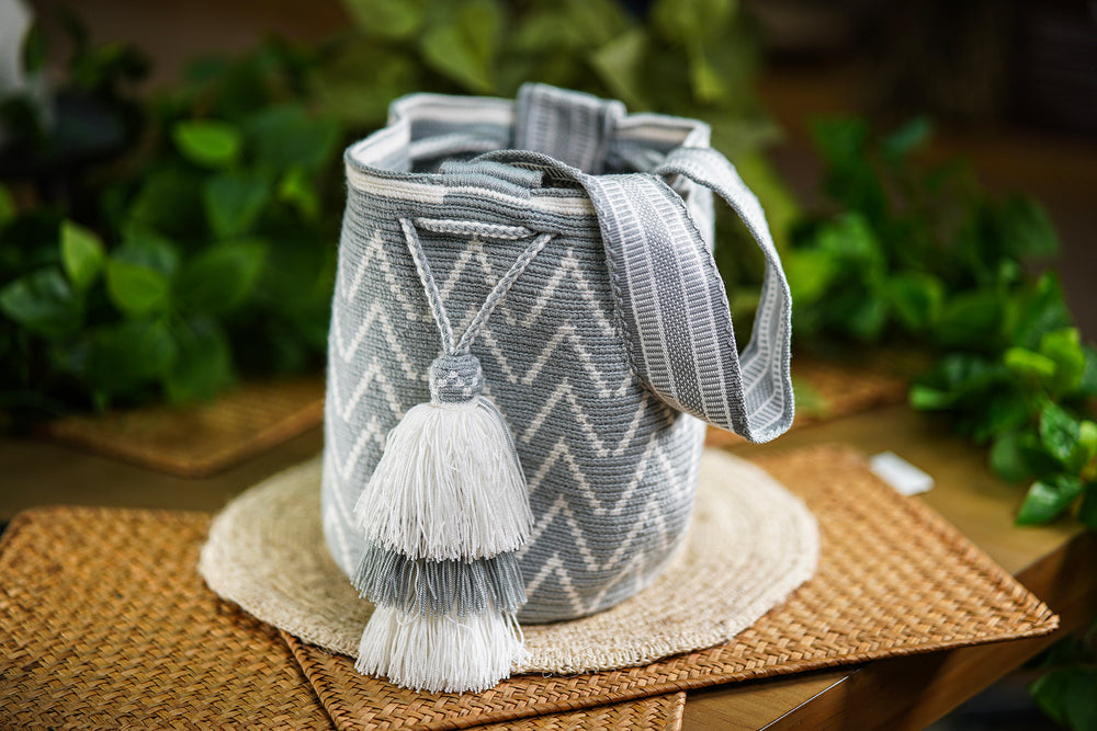 Handmade Gray &amp; White Chevron Bag