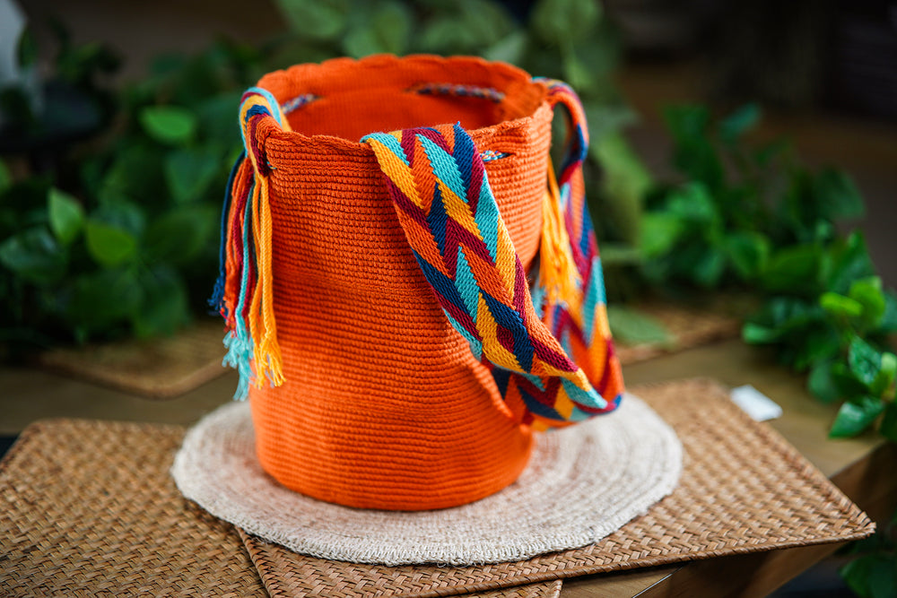 Handmade Orange Bag with Multicolor Strap