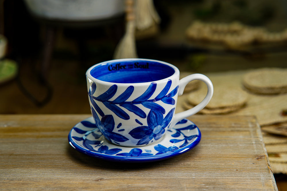 CFS- Medium Artisan Mug – Deep Blue Floral Design