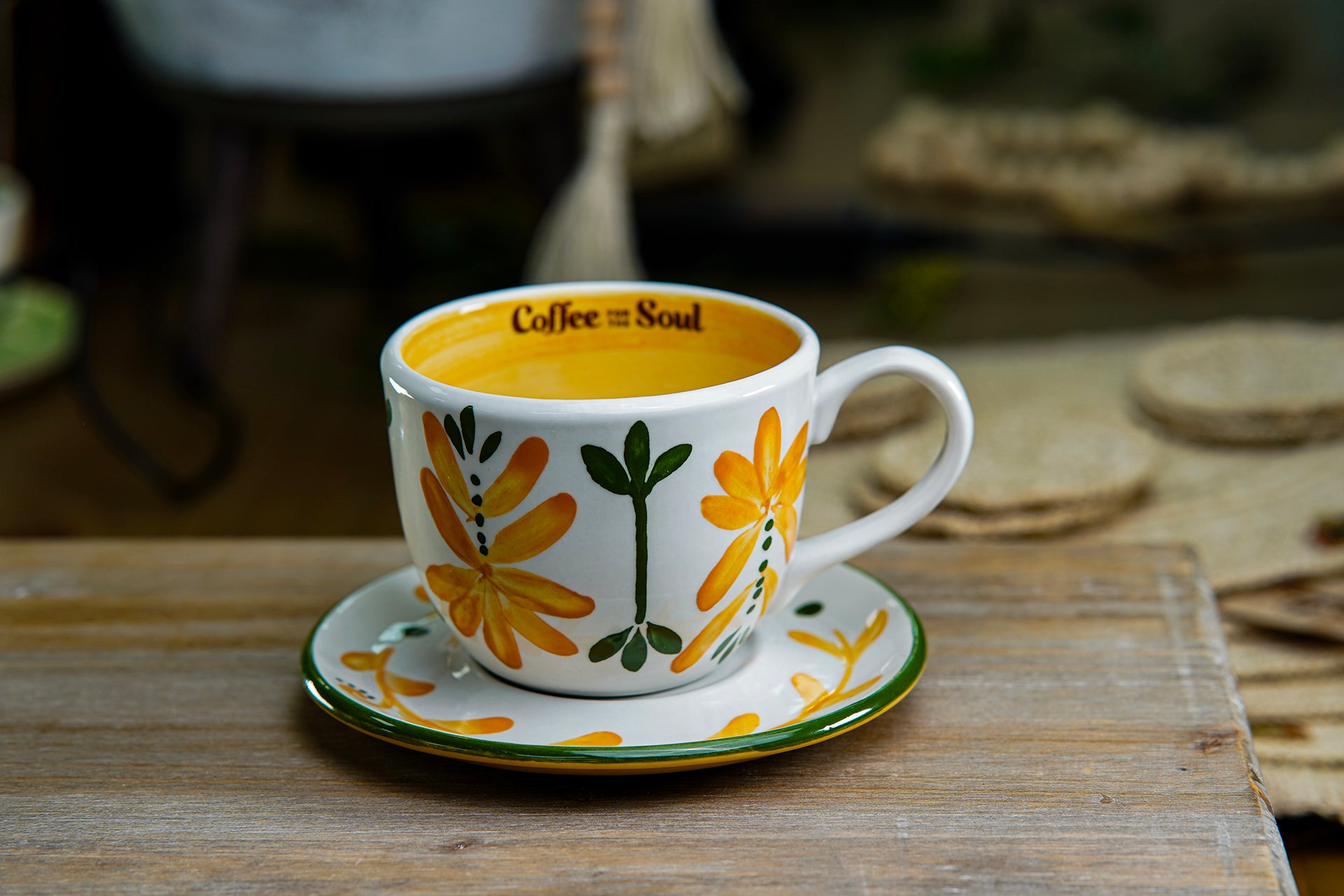 CFS - Medium Artisan Mug – Bright Yellow Floral Design