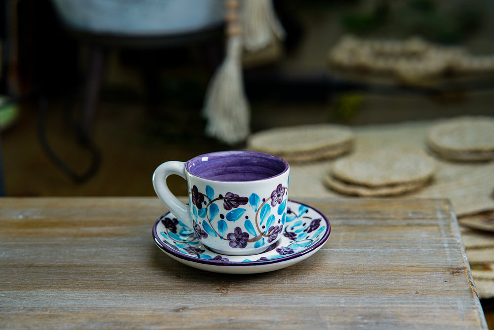 CFS - Small Artisan Mug – Purple &amp; Turquoise Floral Design