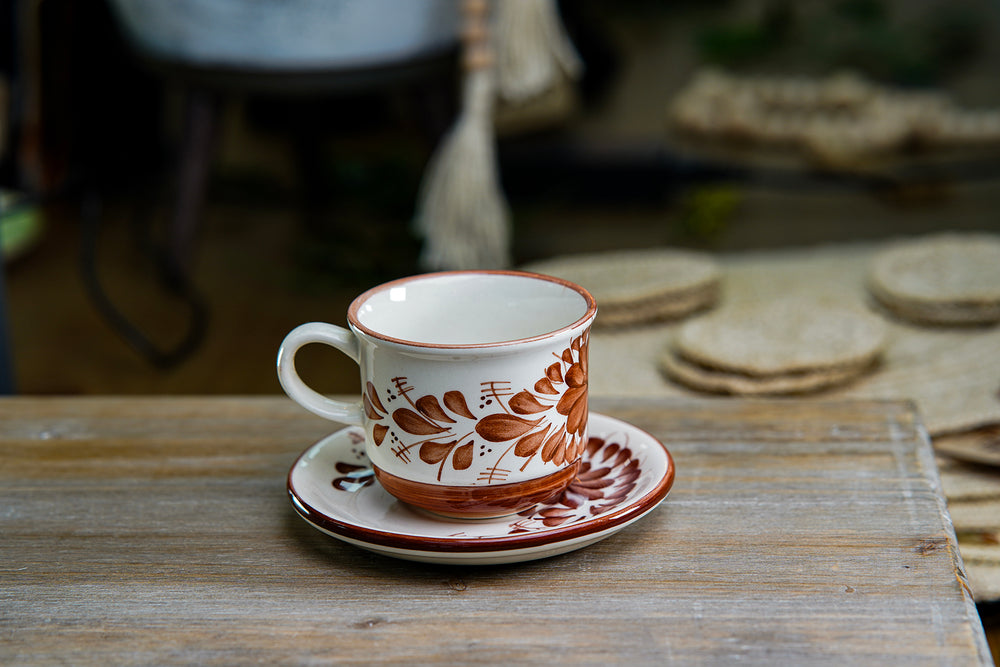 CFS - Medium Artisan Mug – Rustic Brown Floral Design